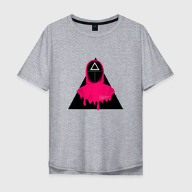 Мужская футболка хлопок Oversize с принтом Squid game ( Triangle) в Курске, 100% хлопок | свободный крой, круглый ворот, “спинка” длиннее передней части | военный | игра | игра в кальмара | кальмар | маска | охранник | розовая курстка | солдат | треугольник