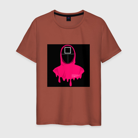 Мужская футболка хлопок с принтом Squid game (square) в Тюмени, 100% хлопок | прямой крой, круглый вырез горловины, длина до линии бедер, слегка спущенное плечо. | военный | игра | игра в кальмара | кальмар | квадрат | маска | охранник | розовая куртка | солдат