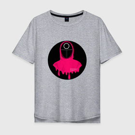 Мужская футболка хлопок Oversize с принтом Squid game ( circle) в Санкт-Петербурге, 100% хлопок | свободный крой, круглый ворот, “спинка” длиннее передней части | военный | игра | игра в кальмара | кальмар | круг | маска | охранник | розовая картка | солдат