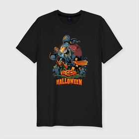 Мужская футболка хлопок Slim с принтом Halloween 