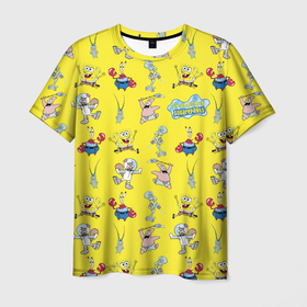 Мужская футболка 3D с принтом SpongeBob pattern в Курске, 100% полиэфир | прямой крой, круглый вырез горловины, длина до линии бедер | sponge bob | spongebob | губка боб | квадратные штаны | мистер крабс | патрик | сквидвард | сквэр пэнтс | спанч боб | сэнди чикс | шелдон планктон