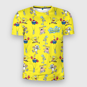 Мужская футболка 3D Slim с принтом SpongeBob pattern в Новосибирске, 100% полиэстер с улучшенными характеристиками | приталенный силуэт, круглая горловина, широкие плечи, сужается к линии бедра | sponge bob | spongebob | губка боб | квадратные штаны | мистер крабс | патрик | сквидвард | сквэр пэнтс | спанч боб | сэнди чикс | шелдон планктон