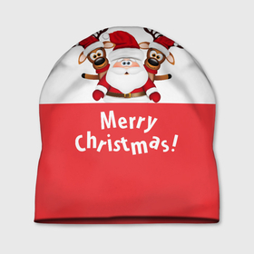 Шапка 3D с принтом Санта с 2 Оленями в Белгороде, 100% полиэстер | универсальный размер, печать по всей поверхности изделия | Тематика изображения на принте: christmas | merry christmas | santa claus | дед мороз | ёлка | зима | мороз | новогодние олени | новый год | оленёнок бэмби | оленёнок рудольф | подарок | праздник | рождество | с новым годом | санта клаус