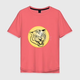 Мужская футболка хлопок Oversize с принтом Тигр на новогоднем шарике в Петрозаводске, 100% хлопок | свободный крой, круглый ворот, “спинка” длиннее передней части | golden | head | holiday | mascot | new year | symbol | tiger | year of the tiger | год тигра | голова | золотой | новый год | праздник | символ | талисман | тигр