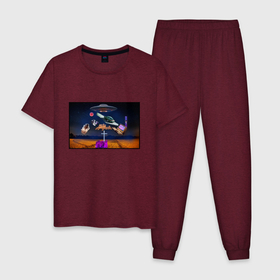 Мужская пижама хлопок с принтом UFO on the field в Петрозаводске, 100% хлопок | брюки и футболка прямого кроя, без карманов, на брюках мягкая резинка на поясе и по низу штанин
 | cosmos | geek | ufo | космос | нло