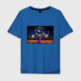 Мужская футболка хлопок Oversize с принтом UFO on the field в Петрозаводске, 100% хлопок | свободный крой, круглый ворот, “спинка” длиннее передней части | cosmos | geek | ufo | космос | нло