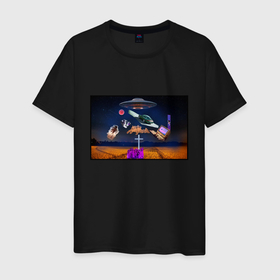 Мужская футболка хлопок с принтом UFO on the field в Петрозаводске, 100% хлопок | прямой крой, круглый вырез горловины, длина до линии бедер, слегка спущенное плечо. | cosmos | geek | ufo | космос | нло