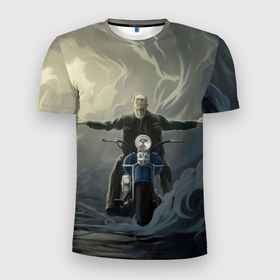 Мужская футболка 3D Slim с принтом Прощай Джекс в Санкт-Петербурге, 100% полиэстер с улучшенными характеристиками | приталенный силуэт, круглая горловина, широкие плечи, сужается к линии бедра | biker | bikers | son of anarchy | байкер | байкеры | сериал | сериалы | сыны анархии
