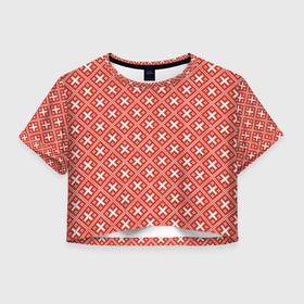 Женская футболка Crop-top 3D с принтом Обережная Вышивка Засеянное Поле в Петрозаводске, 100% полиэстер | круглая горловина, длина футболки до линии талии, рукава с отворотами | 