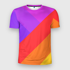 Мужская футболка 3D Slim с принтом РАДУЖНАЯ ГЕОМЕТРИЯ   RAINBOW GEOMETRY в Белгороде, 100% полиэстер с улучшенными характеристиками | приталенный силуэт, круглая горловина, широкие плечи, сужается к линии бедра | abstraction | geometry | hexagon | neon | paints | rainbow | stripes | texture | triangle | абстракция | брызги | геометрия | краски | неон | радуга | соты | текстура