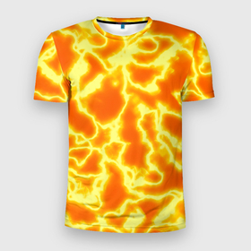 Мужская футболка 3D Slim с принтом Огненная вспышка , 100% полиэстер с улучшенными характеристиками | приталенный силуэт, круглая горловина, широкие плечи, сужается к линии бедра | Тематика изображения на принте: abstract | fire | flame | flash | gradient | lightning | neon | orange | абстракция | в огне | взрыв | вспышка | горящий | градиент | лава | молния | неоновый | огненные молнии | огонь | оранжевый принт | переливы | пламя | пожар
