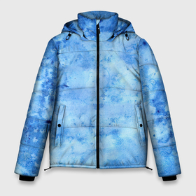 Мужская зимняя куртка 3D с принтом Красочная синева в Новосибирске, верх — 100% полиэстер; подкладка — 100% полиэстер; утеплитель — 100% полиэстер | длина ниже бедра, свободный силуэт Оверсайз. Есть воротник-стойка, отстегивающийся капюшон и ветрозащитная планка. 

Боковые карманы с листочкой на кнопках и внутренний карман на молнии. | акварель | арт | искусство | краска | краски | рисунок | синева | синий | современное искусство