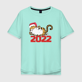 Мужская футболка хлопок Oversize с принтом Романтичный тигр 2022 , 100% хлопок | свободный крой, круглый ворот, “спинка” длиннее передней части | Тематика изображения на принте: 2022 | год тигра | новый год | новый год 2022 | символ года | тигр | тигренок | тигрица | тигры