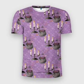 Мужская футболка 3D Slim с принтом Хэллоуин Свечи в Санкт-Петербурге, 100% полиэстер с улучшенными характеристиками | приталенный силуэт, круглая горловина, широкие плечи, сужается к линии бедра | свеча | свечи | ужасы | хеллоуин | хелоуин | хэллоуин | хэлоуин
