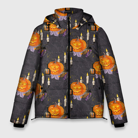 Мужская зимняя куртка 3D с принтом Хэллоуин   тыквы и свечи в Белгороде, верх — 100% полиэстер; подкладка — 100% полиэстер; утеплитель — 100% полиэстер | длина ниже бедра, свободный силуэт Оверсайз. Есть воротник-стойка, отстегивающийся капюшон и ветрозащитная планка. 

Боковые карманы с листочкой на кнопках и внутренний карман на молнии. | свеча | свечи | ужасы | хеллоуин | хелоуин | хэллоуин | хэлоуин