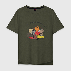 Мужская футболка хлопок Oversize с принтом Девять кошек в Тюмени, 100% хлопок | свободный крой, круглый ворот, “спинка” длиннее передней части | cats | kitty | life | девять | кошки