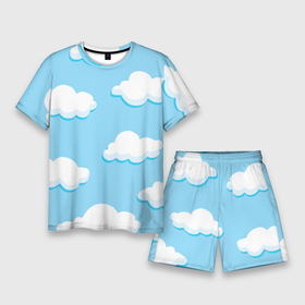 Мужской костюм с шортами 3D с принтом Белые облака в Кировске,  |  | арт | небо | облака | облако | природа | рисунок | синий