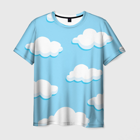 Мужская футболка 3D с принтом Белые облака в Тюмени, 100% полиэфир | прямой крой, круглый вырез горловины, длина до линии бедер | Тематика изображения на принте: арт | небо | облака | облако | природа | рисунок | синий