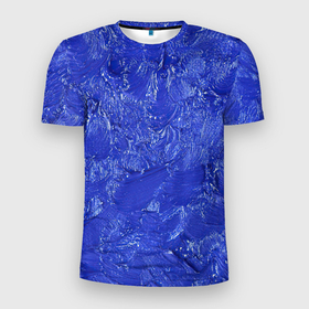 Мужская футболка 3D Slim с принтом Синие мазки , 100% полиэстер с улучшенными характеристиками | приталенный силуэт, круглая горловина, широкие плечи, сужается к линии бедра | акварель | арт | краски | мазки | мазки красок | рисунок | рисунок акварелью | рисунок красками