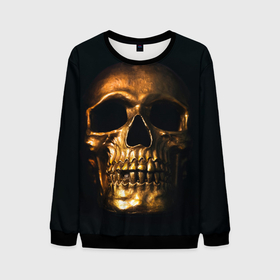 Мужской свитшот 3D с принтом Gold Skull в Екатеринбурге, 100% полиэстер с мягким внутренним слоем | круглый вырез горловины, мягкая резинка на манжетах и поясе, свободная посадка по фигуре | gold skull | skull | золотой череп | череп | череп на черном фоне