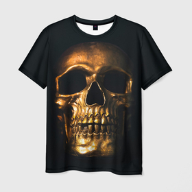 Мужская футболка 3D с принтом Gold Skull в Белгороде, 100% полиэфир | прямой крой, круглый вырез горловины, длина до линии бедер | gold skull | skull | золотой череп | череп | череп на черном фоне