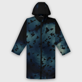 Дождевик унисекс 3D с принтом Flock of birds в Ухте,  |  | bird | flock of birds | halloween | мрачное небо | птицы | стая птиц