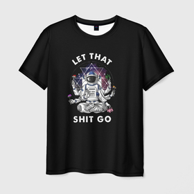 Мужская футболка 3D с принтом Космонавт на чиле в Кировске, 100% полиэфир | прямой крой, круглый вырез горловины, длина до линии бедер | йога | космонавт | медитация | на чиле | шесть рук