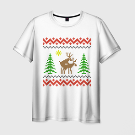 Мужская футболка 3D с принтом Олени (sexy) в Новосибирске, 100% полиэфир | прямой крой, круглый вырез горловины, длина до линии бедер | love | playboy | вышиванка | вышивка крестом | для влюбленных | любовь | неприличные олени | новогодние олени | олени | орнамент | плейбой | прикол | рождественские олени | свитер с оленями | се