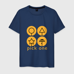 Мужская футболка хлопок с принтом Pick one , 100% хлопок | прямой крой, круглый вырез горловины, длина до линии бедер, слегка спущенное плечо. | dalgona | netflix | squid game | далгона | игра в кальмара | нетфликс | сахарные соты