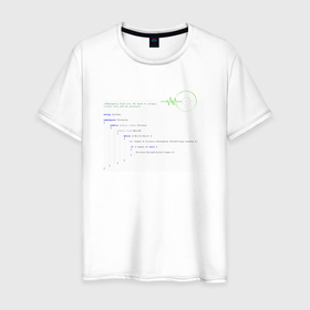 Мужская футболка хлопок с принтом Код Создателя   для программиста в Новосибирске, 100% хлопок | прямой крой, круглый вырез горловины, длина до линии бедер, слегка спущенное плечо. | Тематика изображения на принте: код | код создателя | мир | программист | с надписью | философская