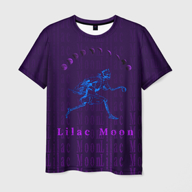 Мужская футболка 3D с принтом LILAC MOON в Курске, 100% полиэфир | прямой крой, круглый вырез горловины, длина до линии бедер | crown | dark | gothic | halloween | moon | neon | skeleton | skull | луна | скелет | смайл | фиолетовый | хэллоуин | череп