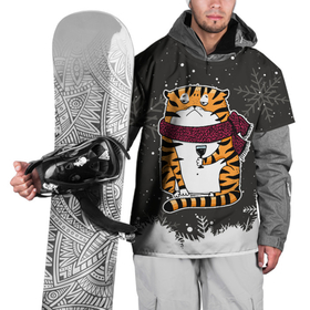Накидка на куртку 3D с принтом Тигр с бокалом вина в Санкт-Петербурге, 100% полиэстер |  | Тематика изображения на принте: 2022 | год тигра | новый год | новый год 2022 | символ года | тигр | тигренок | тигрица | тигры