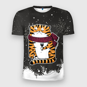 Мужская футболка 3D спортивная с принтом Тигр с бокалом вина в Новосибирске, 100% полиэстер с улучшенными характеристиками | приталенный силуэт, круглая горловина, широкие плечи, сужается к линии бедра | 2022 | год тигра | новый год | новый год 2022 | символ года | тигр | тигренок | тигрица | тигры