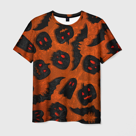 Мужская футболка 3D с принтом Halloween print в Белгороде, 100% полиэфир | прямой крой, круглый вырез горловины, длина до линии бедер | Тематика изображения на принте: halloween | подарок на хэллоуин | страшный принт | тыква хэллоуин | ужастик | хэллоуин