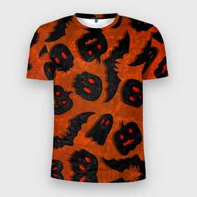 Мужская футболка 3D Slim с принтом Halloween print в Белгороде, 100% полиэстер с улучшенными характеристиками | приталенный силуэт, круглая горловина, широкие плечи, сужается к линии бедра | Тематика изображения на принте: halloween | подарок на хэллоуин | страшный принт | тыква хэллоуин | ужастик | хэллоуин