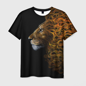 Мужская футболка 3D с принтом ПЛАМЕННЫЙ ЛЕВ в Белгороде, 100% полиэфир | прямой крой, круглый вырез горловины, длина до линии бедер | fire | flame | king | lion | вожак | голова | животные | звери | кошки | лев | огонь | пламя | царь
