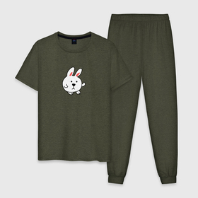 Мужская пижама хлопок с принтом Милый белый кролик в Петрозаводске, 100% хлопок | брюки и футболка прямого кроя, без карманов, на брюках мягкая резинка на поясе и по низу штанин
 | зайчик | кролик | милота | мульт | природа