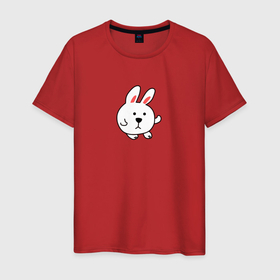 Мужская футболка хлопок с принтом Милый белый кролик в Курске, 100% хлопок | прямой крой, круглый вырез горловины, длина до линии бедер, слегка спущенное плечо. | зайчик | кролик | милота | мульт | природа