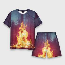 Мужской костюм с шортами 3D с принтом Пикник в лесу ,  |  | искра | костёр | лес | лето | ночь | огонь | природа