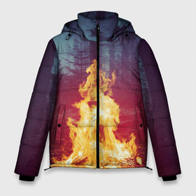 Мужская зимняя куртка 3D с принтом Пикник в лесу в Тюмени, верх — 100% полиэстер; подкладка — 100% полиэстер; утеплитель — 100% полиэстер | длина ниже бедра, свободный силуэт Оверсайз. Есть воротник-стойка, отстегивающийся капюшон и ветрозащитная планка. 

Боковые карманы с листочкой на кнопках и внутренний карман на молнии. | Тематика изображения на принте: искра | костёр | лес | лето | ночь | огонь | природа