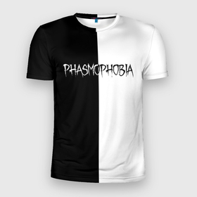 Мужская футболка 3D Slim с принтом Phasmophobia logo ч б в Белгороде, 100% полиэстер с улучшенными характеристиками | приталенный силуэт, круглая горловина, широкие плечи, сужается к линии бедра | Тематика изображения на принте: horror | phasmophobia | игра | пхасмафобия | пхасмофобия | фазмофобия | фасмофобия | хоррор