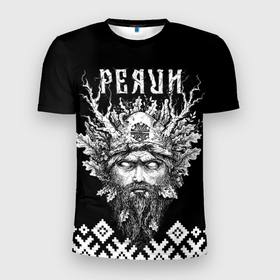 Мужская футболка 3D Slim с принтом Славянский бог Перун в Новосибирске, 100% полиэстер с улучшенными характеристиками | приталенный силуэт, круглая горловина, широкие плечи, сужается к линии бедра | бог | перун | русь | символ | славяне | славянское | язычество