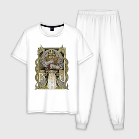 Мужская пижама хлопок с принтом Бог славянский в Тюмени, 100% хлопок | брюки и футболка прямого кроя, без карманов, на брюках мягкая резинка на поясе и по низу штанин
 | кельтское | кельты | один | русь | символ | славяне | славянское | язычество