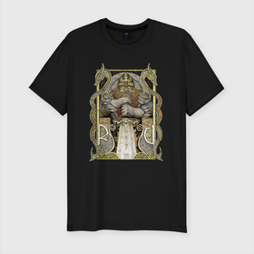 Мужская футболка хлопок Slim с принтом Бог славянский в Тюмени, 92% хлопок, 8% лайкра | приталенный силуэт, круглый вырез ворота, длина до линии бедра, короткий рукав | кельтское | кельты | один | русь | символ | славяне | славянское | язычество