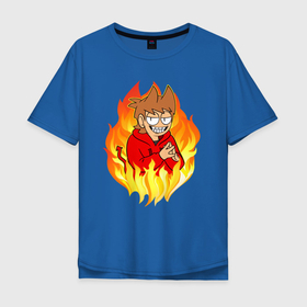 Мужская футболка хлопок Oversize с принтом Tord EDDSWORLD в Белгороде, 100% хлопок | свободный крой, круглый ворот, “спинка” длиннее передней части | Тематика изображения на принте: дьявол | зло | огонь | персонаж | пламя