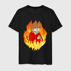 Мужская футболка хлопок с принтом Tord EDDSWORLD в Белгороде, 100% хлопок | прямой крой, круглый вырез горловины, длина до линии бедер, слегка спущенное плечо. | дьявол | зло | огонь | персонаж | пламя