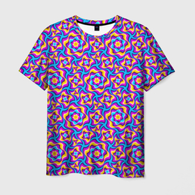 Мужская футболка 3D с принтом Красочный фон с цветами в Екатеринбурге, 100% полиэфир | прямой крой, круглый вырез горловины, длина до линии бедер | абстракция | аум | галлюцинация | зазеркалье | игра ума | иллюзии | индиго | майя | мантра | медитация | мираж | неон | нирвана | обман зрения | ом | оптические иллюзии | просветление | психоделика