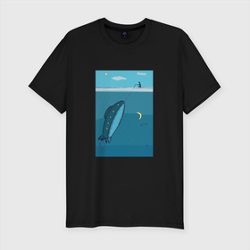 Мужская футболка хлопок Slim с принтом Субмарина в Тюмени, 92% хлопок, 8% лайкра | приталенный силуэт, круглый вырез ворота, длина до линии бедра, короткий рукав | Тематика изображения на принте: море | океан | подводная лодка | рыбалка | субмарина