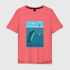 Мужская футболка хлопок Oversize с принтом Субмарина в Кировске, 100% хлопок | свободный крой, круглый ворот, “спинка” длиннее передней части | Тематика изображения на принте: море | океан | подводная лодка | рыбалка | субмарина