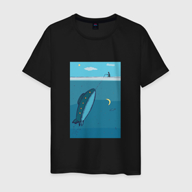 Мужская футболка хлопок с принтом Субмарина в Тюмени, 100% хлопок | прямой крой, круглый вырез горловины, длина до линии бедер, слегка спущенное плечо. | море | океан | подводная лодка | рыбалка | субмарина